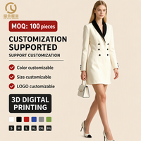 Robe Blazer Élégante pour Femme avec Revers en Satin pour Tenue de Bureau, Soirée ou Affaires – Fabrication Sur Mesure, Vente en Gros, Vêtements OEM ODM