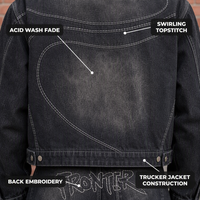 Ensemble assorti pour homme : Veste trucker en jean délavé au charbon et jean baggy à jambe large, style vintage streetwear, personnalisable OEM