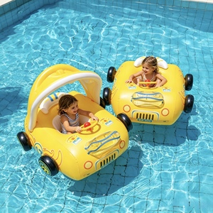 Nouvelle bouée de natation d'été pour enfants avec auvent, flotteur gonflable en PVC en forme de voiture à 4 roues pour bébés et tout-petits - Product Image 2