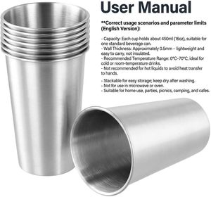 Vente en gros de gobelets empilables en acier inoxydable de 500 ml (16 onces) pour le voyage, le camping et la consommation d'eau - Product Image 2