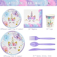 Violet Licorne Kidsren's Thème Fête D'anniversaire Assiettes Jetables Gobelets En Papier Serviettes En Papier Nappes Autre Décoration De Fête