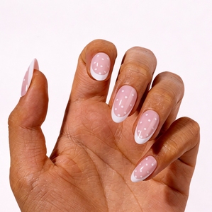 ชุดเล็บปลอมแบบกดติด 30 ชิ้น สไตล์ฝรั่งเศส ลายจุดสีชมพู น่ารัก สำหรับสาวๆ ใช้ได้ทุกวัน รีไซเคิลได้ พร้อมกาวติดเล็บ รับผลิตแบรนด์ส่วนตัว - Product Image 1