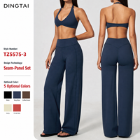 Weites Pilates-Set für Damen: Halter-Crop-Top mit Polsterung und ausgestellte Hose mit hoher Taille, Bauchkontrolle, Po-Lifting, aus gebürstetem, atmungsaktivem Spandex