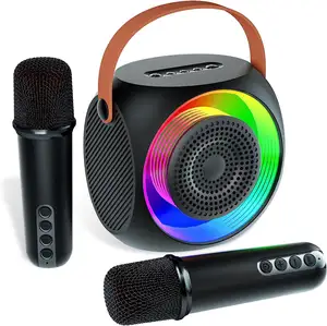 Mesin Karaoke portabel Mini Speaker Bluetooth dengan 2 lampu nirkabel dan warna-warni untuk anak-anak dewasa pesta rumah keluarga
