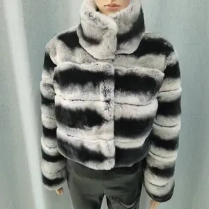 2022 wholesale Rex Chinchilla fur coat dyed Color women real fur coat