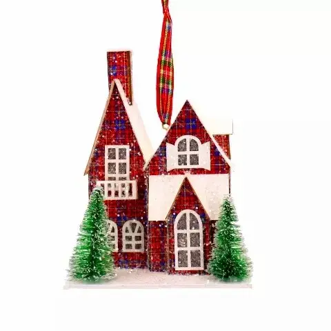फैशन कस्टम चित्रित कागज घर आभूषण क्रिसमस उपहार के साथ चर्च पेड़ फांसी आभूषण सजावटी क्रिसमस TreeOrnament