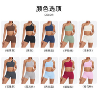 Ensemble de sport d'été pour femme, haut et short très élastiques, avec soutien-gorge à bretelle unique rembourré, sexy, respirant, motif uni, grande taille, pour le fitness