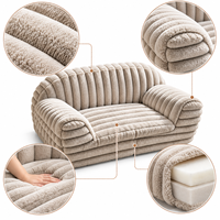 Fauteuil rond en mousse matelassée en fausse fourrure shaggy écru, une pièce, confortable et moelleux, avec housse zippée, compressé pour chambre à coucher