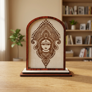 Handcrafted Goddess Durga Face Wooden <b>Frame</b> Showpiece for Tabletop Car Dashboard Home Office Spiritual Hindu Religious Decor - Product Image 3