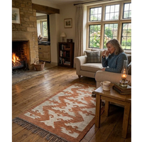 Terracotta Cream Geometric Wool Jute Runner Rug Handwoven Modern Non-Slip Low Pile Hallway Entryway Carpet Home Floor Decor
