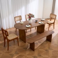 Ensemble de table à manger ovale extensible en bois de style nordique moderne de luxe pour usage hôtelier, assemblé