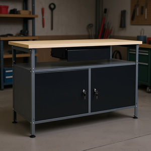 Banc de travail en acier noir 47,2x23,6x33,5 pouces avec armoire verrouillable pour le rangement des outils, banc d'atelier industriel - Product Image 2