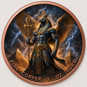 Moneta in Rame del Dio Egizio Horus, 1oz Pura, Incisa in 3D, Stampa UV, Medaglia d'<span class=keywords><strong>Arte</strong></span> con Fulmine e Piramide, Regalo Moderno, <span class=keywords><strong>Mitologia</strong></span> Antica - Product Image 1