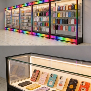 Expositor de Tabaco de Acrílico con Vitrina de Vidrio Templado Personalizada, Iluminación LED de Color en la Base, Exhibidor de Productos para Tiendas de Tabaco - Product Image 1