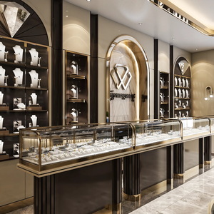 ألواح زخرفية بيضاء + سوداء + ذهبية، منصة عرض دائرية، خزانة عرض زجاجية شفافة، تصميم داخلي - Product Image 3