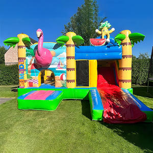 Château gonflable pour enfants avec toboggan, thème Hawaï, pour les fêtes, château gonflable flamant rose avec toboggan - Product Image 1