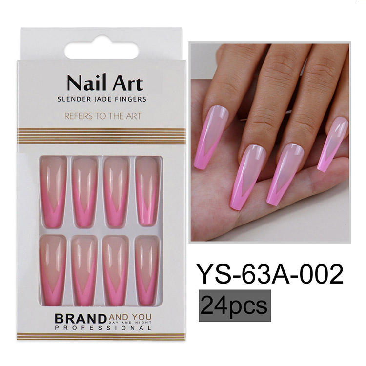 Press on Nails 24 Pieces High Quality French Coffin Shape Pink Nude Blue Tips False Nails