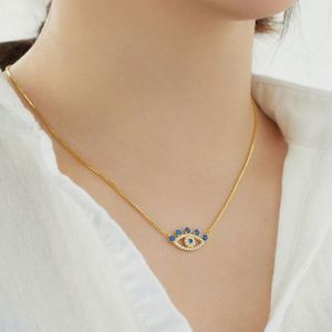 Dylam Trending Design Sterling Silver Rhodium 18K Gold Plated <b>Box</b> Chain Evil Talismans 5A Zirconia Blue Eyes Pendant Necklace - Product Image 4
