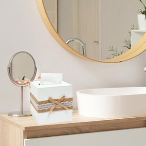Boîte à mouchoirs multifonction carrée en bois blanc style campagnard, accessoires <span class=keywords><strong>de</strong></span> salle <span class=keywords><strong>de</strong></span> bain, support décoratif étoile <span class=keywords><strong>de</strong></span> mer avec compartiment coulissant - Product Image 2