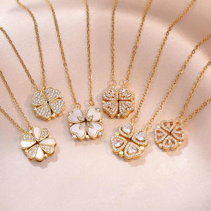 Collier tendance en acier inoxydable plaqué or <span class=keywords><strong>pour</strong></span> femme, avec pendentif cœur trèfle à quatre feuilles en zircon ouvrable, vente chaude - Product Image 2