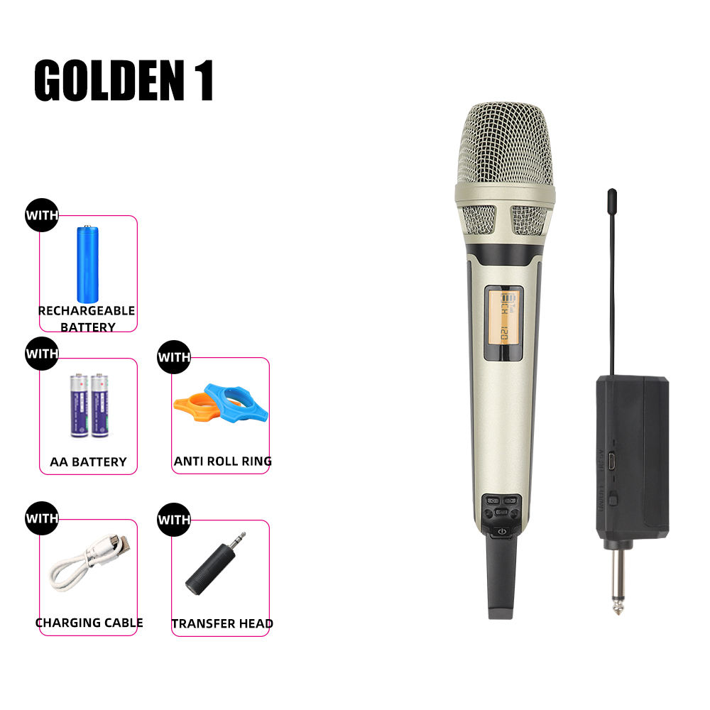 ไมโครโฟนสีทองลากทีละตัว