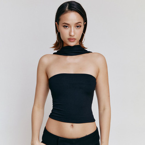 Haut Halter Femme Style Européen et Américain en Satin, Épaules Dénudées, Couleur Unie, Dos Nu, Haute Élasticité - Product Image 4