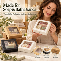 Boîte d'emballage en carton kraft naturel avec fenêtre et couvercle transparent pour produits de bain faits main en grande quantité, commandes de marques mondiales