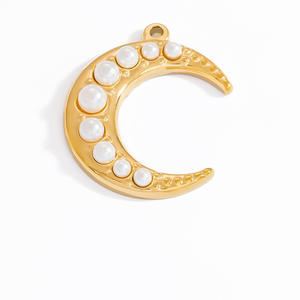 Colgantes de moda, dijes de acero inoxidable chapados en oro de 18 quilates con cruz, luna, flor, corazón, perlas y piedras preciosas para la fabricación de joyas, regalo. - Product Image 3