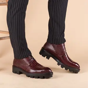 Chaussures en cuir de crocodile pour hommes, bottes à lacets de haute qualité à semelle épaisse, autres bottes martin tendance pour hommes, vente en gros