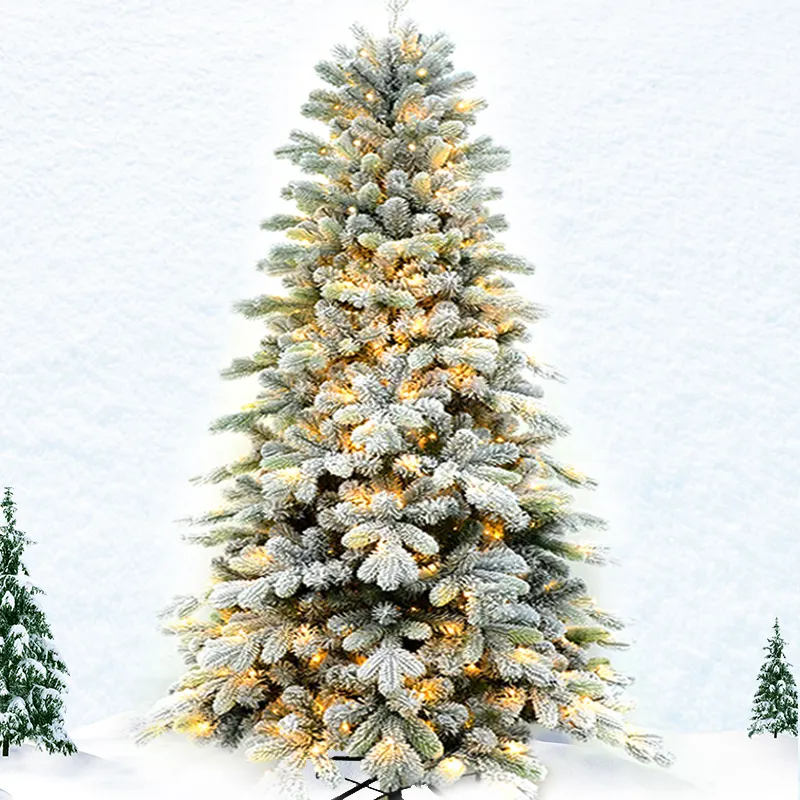 Hot Sale Luxury 8ft 9 Feet Realistic Pvc Artificial Prelit Light Snow White Flocked Outdoor Led Christmas Tree