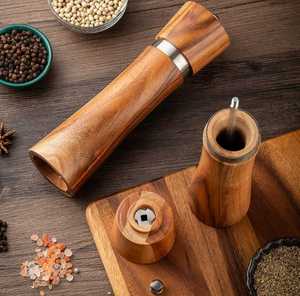 Acacia Solid Wood Manual <b>Pepper</b> Mill Salt <b>Grinder</b> Cylindrical Bamboo Base Set Custom Logo Black <b>Pepper</b> Powder Sea Salt Grinding - Product Image 4