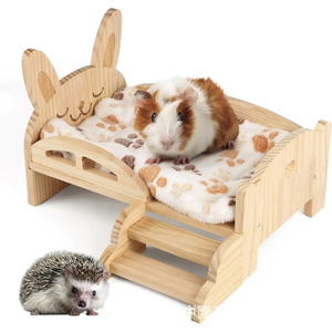 Cama de madera para hámster con escaleras, color madera natural, piel sintética, para uso en interiores, para cobayas y hámsteres. - Product Image 3