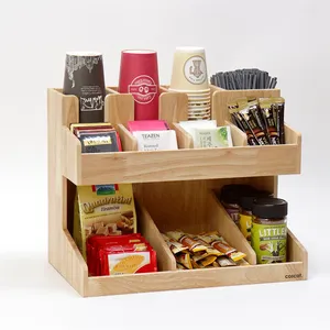 Wood Coffee Condiment Organizer Tea Bag Holder Coffee Caddy for Bar Accessories