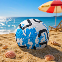 Ballon de football de haute qualité en cuir PU bleu, taille 5, motif et logo personnalisés, cousu à la machine, pour adultes