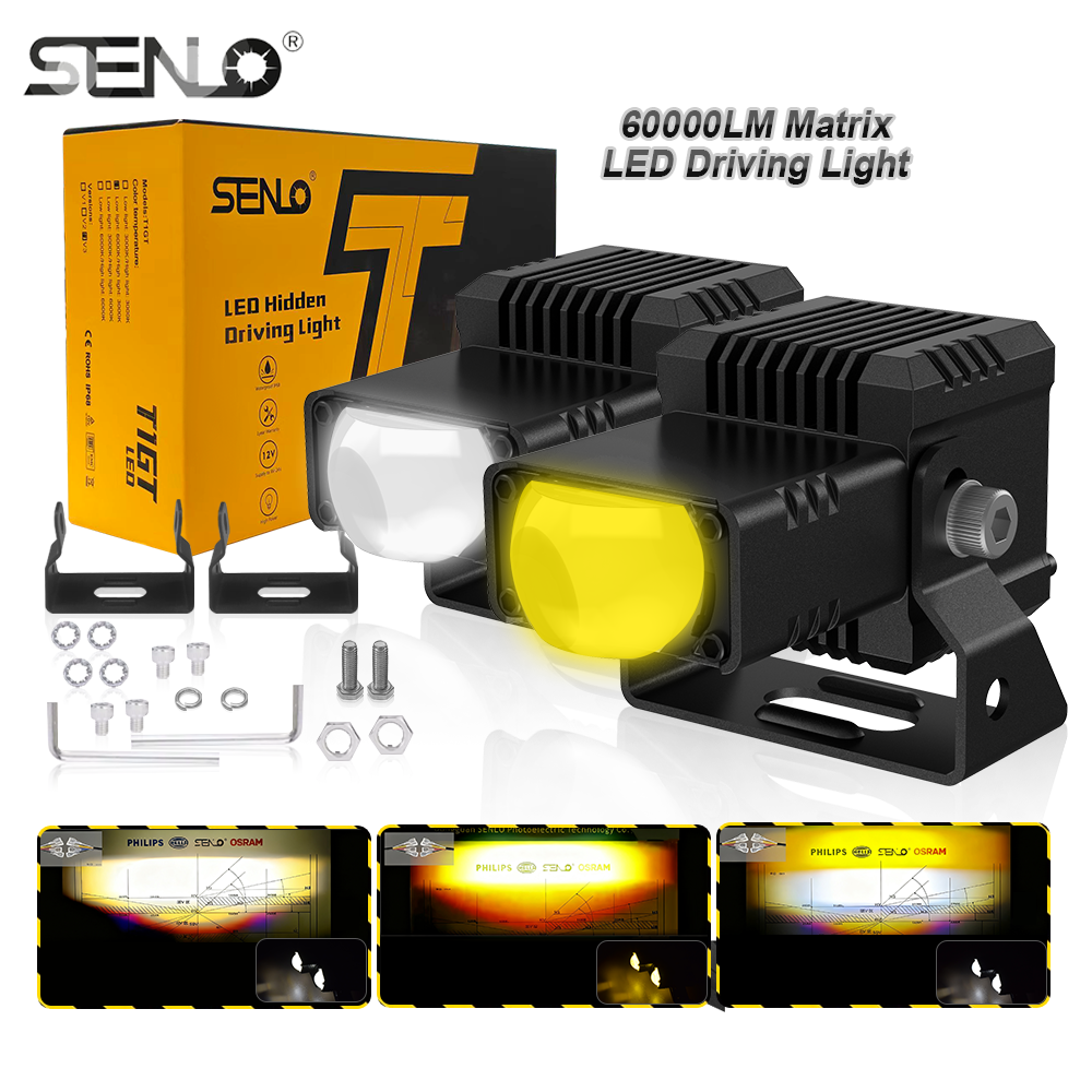 T1GT New Design Dual Color Led Work Fog Light Car Projector Fog Lights Bi-LED for Headlight Off Road ATV Truck Driving Light