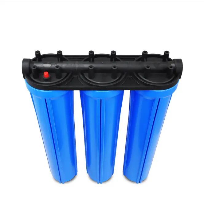 Alloggiamento del filtro a 3 stadi HUAMO 10 pollici 20 pollici grande alloggiamento del filtro blu da 20 pollici alloggiamento del filtro dell'acqua trasparente alta pressione di esercizio