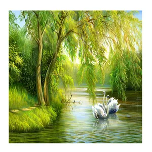 KOMNNI personalizado 3d Papel De Parede Pintura Estilo Nórdico Floresta Mural Swan Lake Tv Fundo Foto Papel De Parede