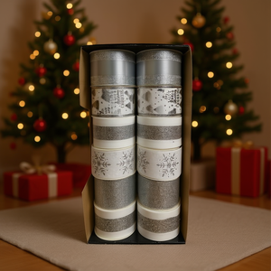 Homeera Christmas Ribbon 10 Yards Silver Glitter Snowflake Design For Gift Wrapping Decorations - Product Image 2