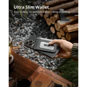 Slim-Geschenkbrieftasche für Männer RFID-Blocking minimalistischer veganer Lederausleger mit herausziehbarem Riemen Brieftasche
