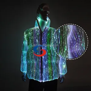ホット充電式Ledライトアップパフォーマンスユニセックスクロスウォームファッション発光光ファイバーダウンジャケットコートフグジャケット