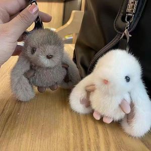 Cadeau pour couple, sac lumineux de dessin animé, breloques de voiture, décoration DIY, pompon en fourrure de lapin doux et moelleux, <span class=keywords><strong>porte</strong></span>-clés lapin, nouvel an - Product Image 5
