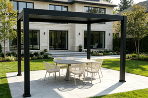 Pergola extérieure en aluminium RKOVE RK-E2 durable et étanche avec toit à lames orientables et bande lumineuse LED chaude pour jardin - Product Image 4