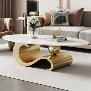 โต๊ะกาแฟทรงวงรีหินอ่อนแบบใหม่ สไตล์หรูหราทันสมัย สำหรับห้องนั่งเล่น โต๊ะน้ำชา โต๊ะข้าง โต๊ะอเนกประสงค์ - Product Image 1