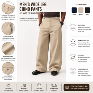 High Quality Custom Streetwear 100% <b>Polyester</b> Breathable Eco-Friendly Baggy Men's Wide Leg Sweatpants Casual Khaki Pants - Product Image 4