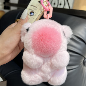 새로운 진짜 천연 토끼 모피 귀여운 모피 Capybara 열쇠 고리 여성 봉제 렉스 토끼 모피 자동차 열쇠 고리 가방 장식 펜던트 선물 - Product Image 6