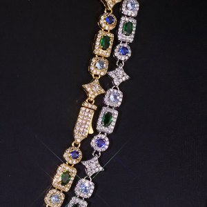 New 6mm <b>Iced</b> Out Diamond Star <b>Chain</b> Bracelet Colorful Geometric Zircon Brass Hip Hop Fine Jewelry - Product Image 4