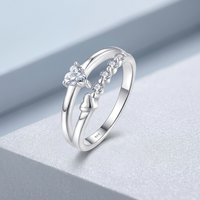 Bague en argent sterling 925 à double bande avec zircon cubique taillé en forme de cœur, délicate, pour femme, bijoux fins, idéale pour les fiançailles ou comme bague de promesse.