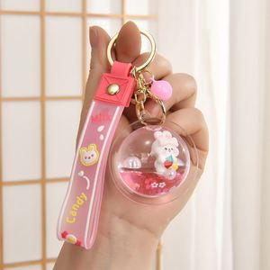 Cartoon <b>Floating</b> Liquid Quicksand Keychain with Strawberry Bunny Glitter Motion Acrylic Pendant for Bag Keys Gift - Product Image 5