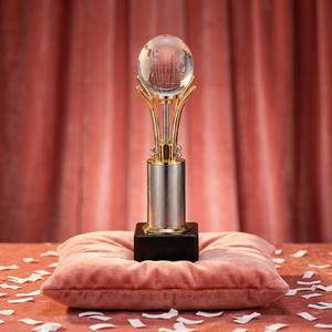 Metal Crystal Trophy With Glass Sphere Laser Engraved Metal Base Sports Award Durable Design - Product Image 1