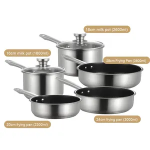 Thiết Kế Hiện Đại 6-Mảnh Nhà Bếp Thiết Lập 304 Thép Không Gỉ Không Dính Nồi Với Glass Bìa Món Quà Hoàn Hảo Chảo - Product Image 5